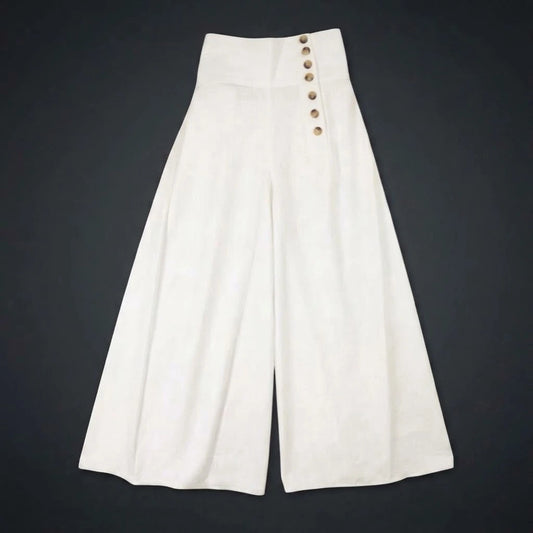 Gold-Button Ivory Palazzos